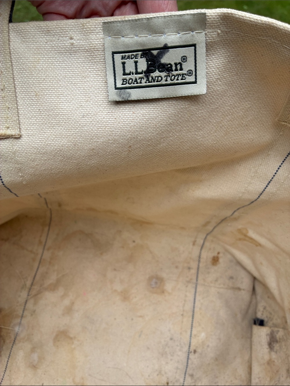 Vintage 90s L.L. Bean Boat and Tote Distressed Medium Cream Blue Made in USA - Picture 4 of 17